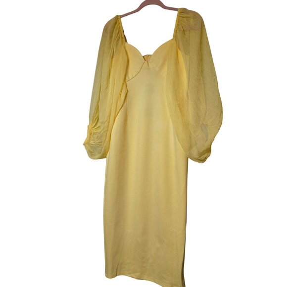 Vintage Inspired Yellow Dress Victoria Sheer Puff Sleeves Sweetheart‎ Neckline M - Picture 2 of 8